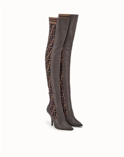 fendi brown leather thigh high boots|fendi lace up rain boots.